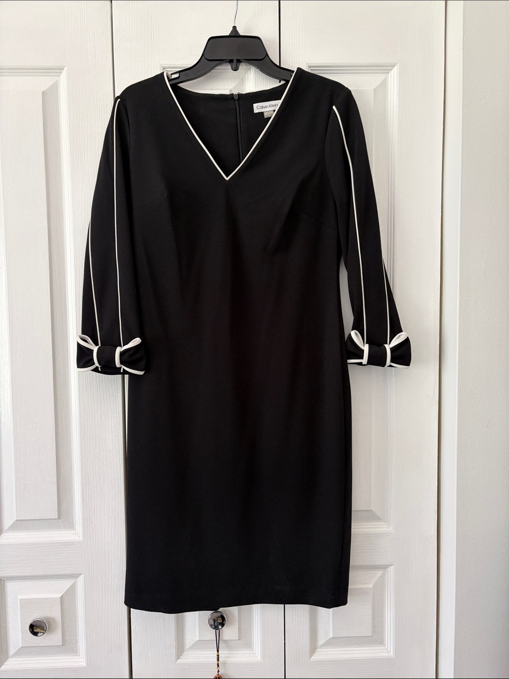 Calvin Klein Black Midi Sheath Dress with White Contrast Trim - Picture 1 of 1